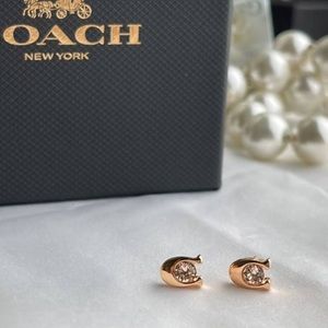 Rose Gold Coach Stud Earrings w Pink CZ New